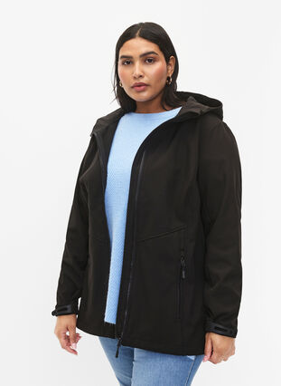 Lyhyt softshell-takki, jossa on taskut, Black, Model image number 0