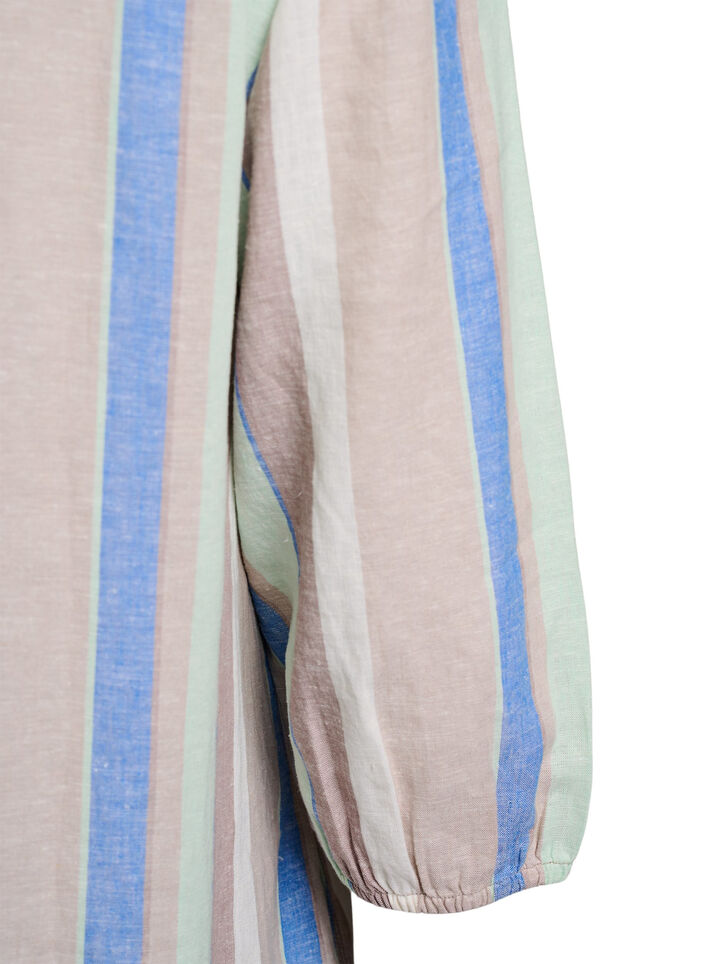 Lyhyt mekko pellavasta ja viskoosista, 3/4-hihoilla., Sininen, Packshot image number 3