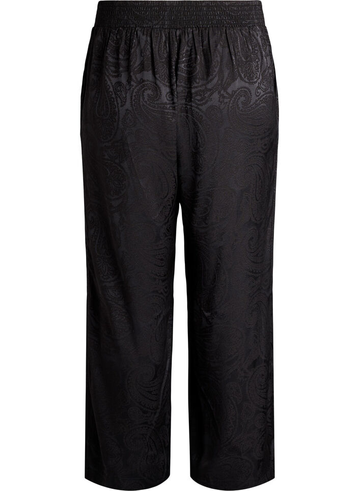 Rennot housut paisley-kuviolla ja korkealla vy&ouml;t&auml;r&ouml;ll&auml;, Musta, Packshot image number 1