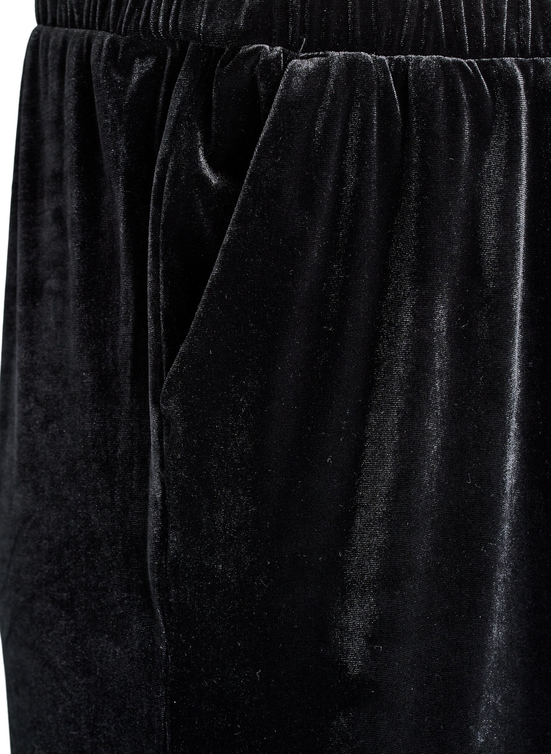 Zizzi Samettihousut korkealla vy&ouml;t&auml;r&ouml;ll&auml; ja leveill&auml; lahkeilla, Musta, Packshot image number 2