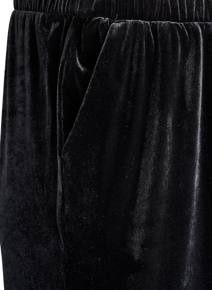 Samettihousut korkealla vyötäröllä ja leveillä lahkeilla, Musta, Packshot