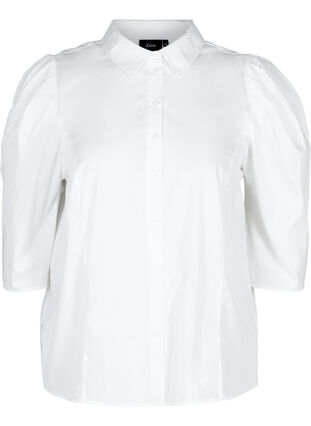 Puuvillainen paita 3/4-pituisilla puhvihihoilla, Bright White, Packshot image number 0