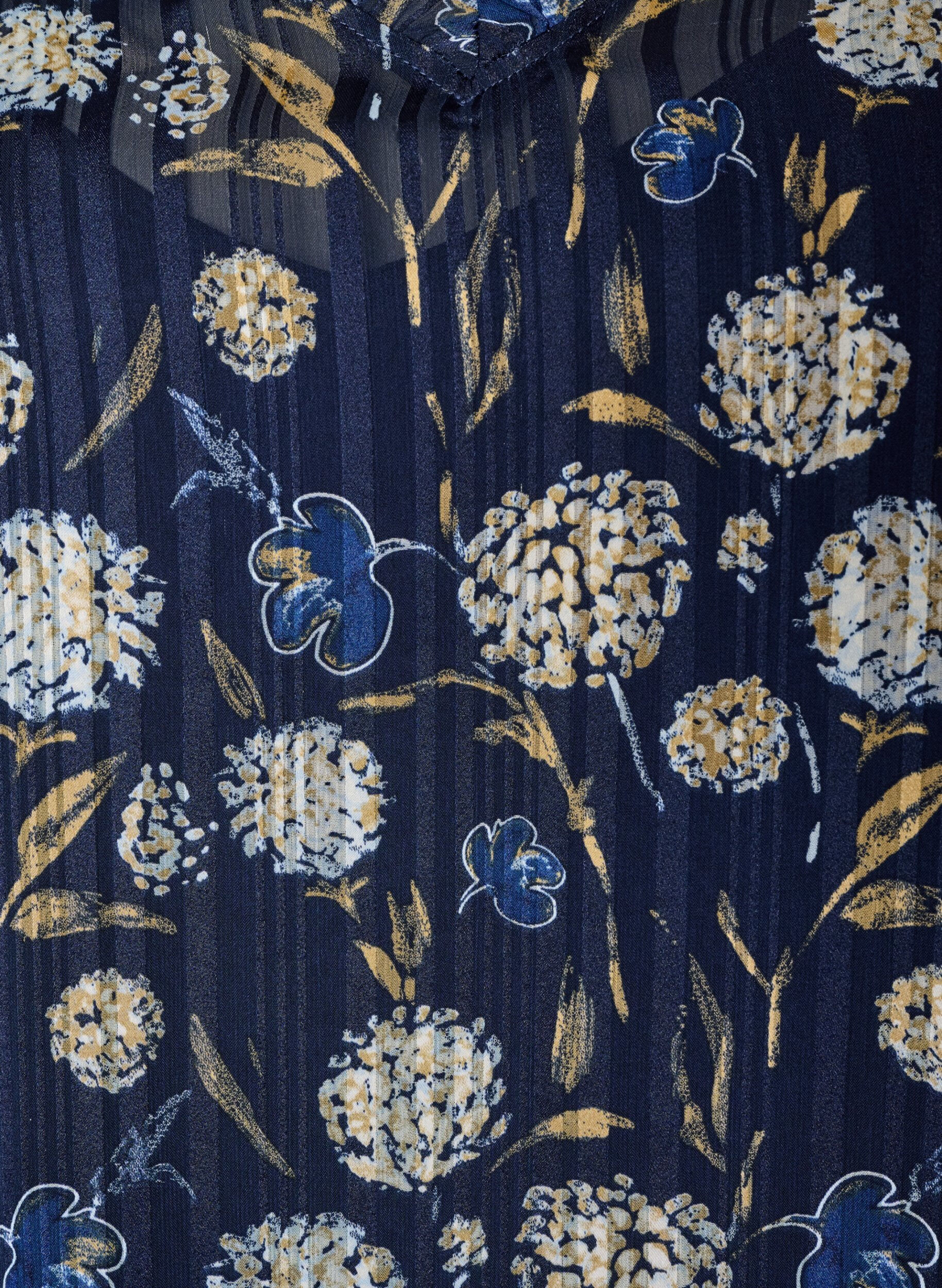 ZizziKuviollinen mekko r&ouml;yhel&ouml;ill&auml; ja pitkill&auml; hihoilla, Sininen, Packshot image number 2