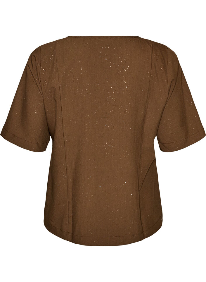 Pusero glitterill&auml; ja V-p&auml;&auml;ntiell&auml;, Ruskea, Packshot image number 1