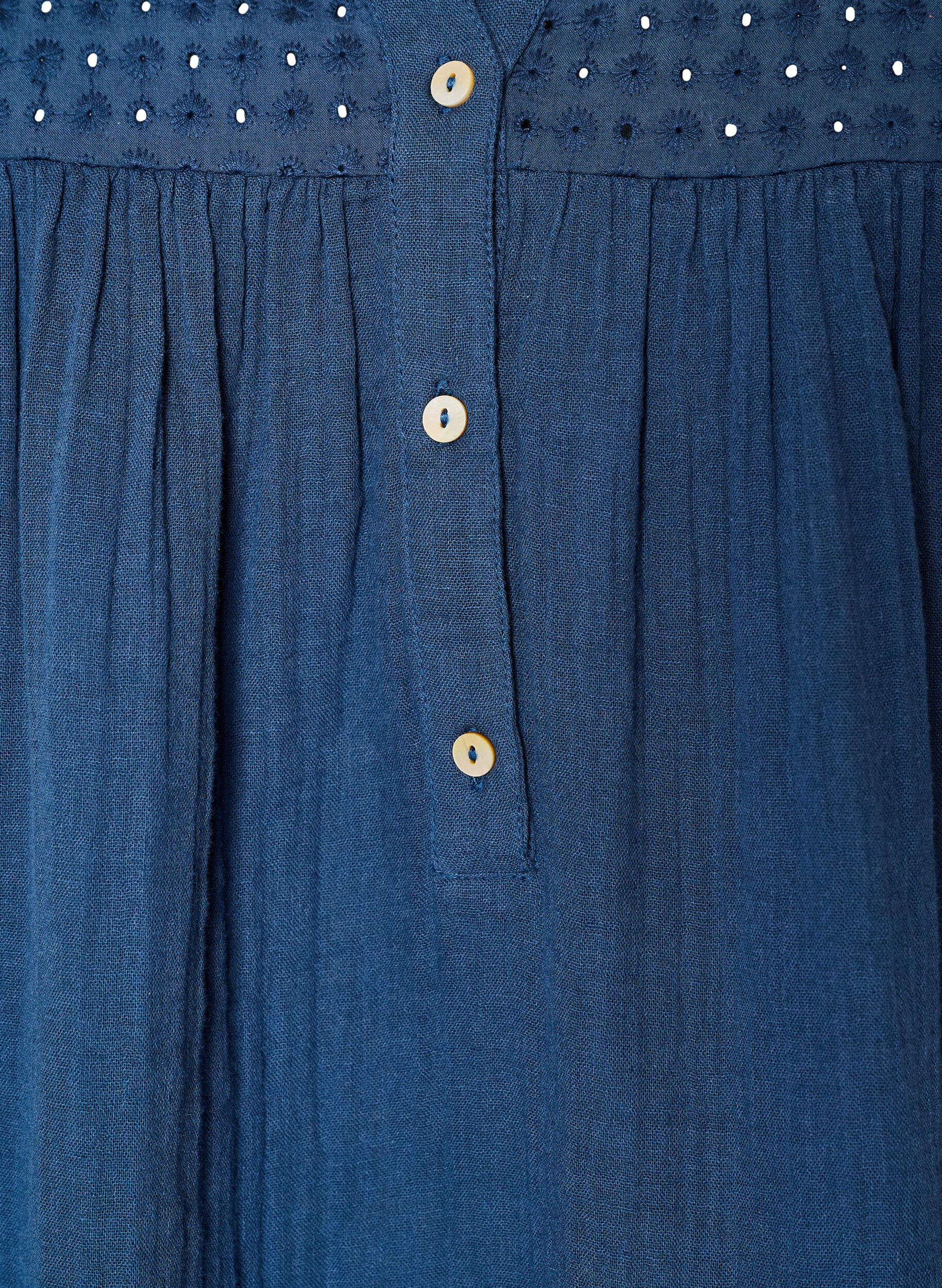 ZizziPaita puuvillamusliinissa, jossa broderie anglaise -kirjailu, Sininen, Packshot image number 2
