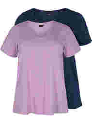 2 perus t-paitaa puuvillasta, Paisley Purple/Navy