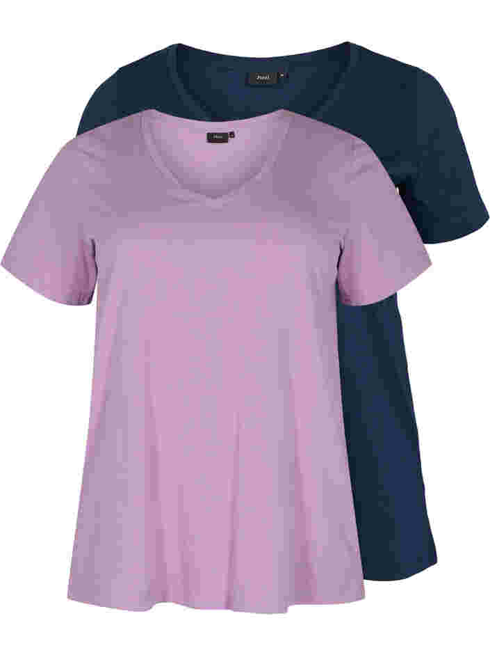 2 perus t-paitaa puuvillasta, Paisley Purple/Navy, Packshot image number 0