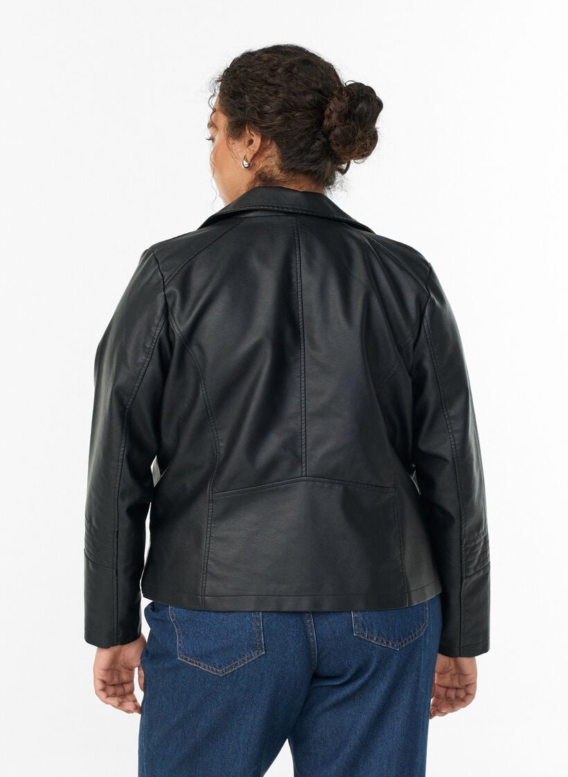 Keinonahkainen biker-takki, Musta, Model image number 2