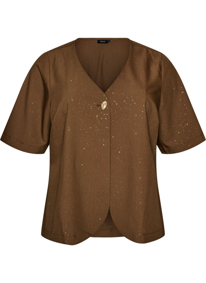 Pusero glitterill&auml; ja V-p&auml;&auml;ntiell&auml;, Ruskea, Packshot image number 0