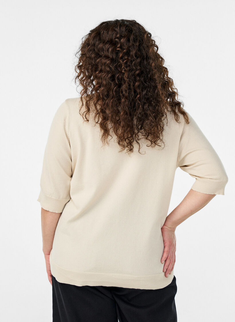 Hienoneulepusero lyhyill&auml; hihoilla, Beige, Model image number 2