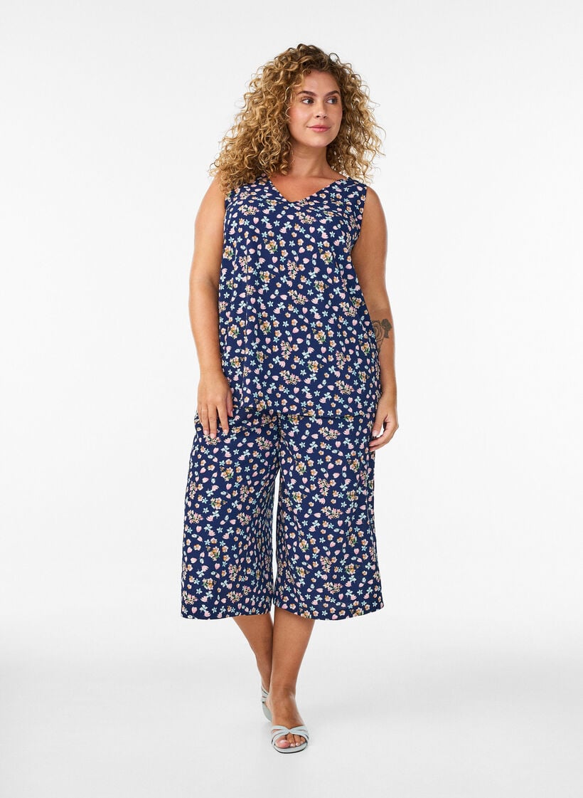 Culottes-housut kuosilla, Sininen, Model image number 0