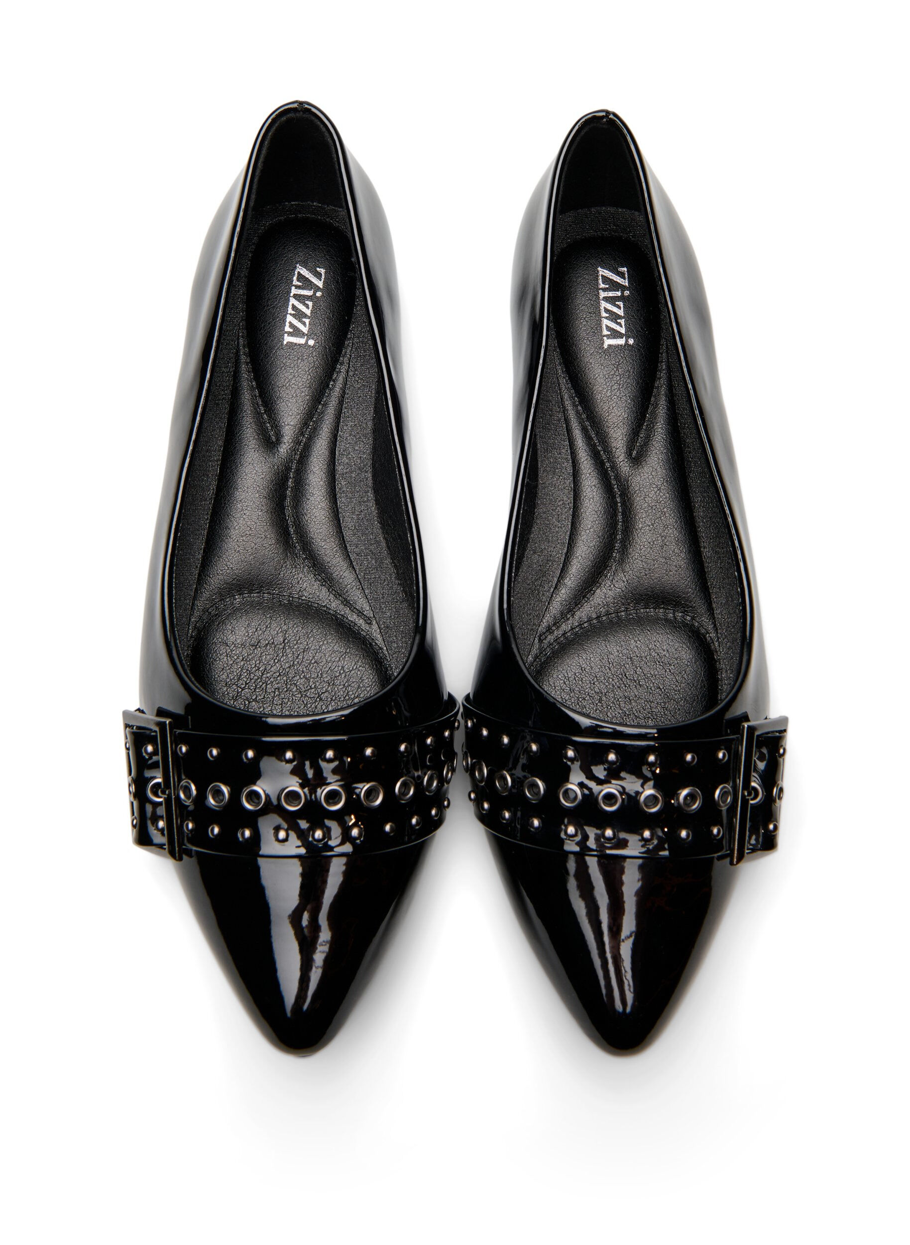 Zizzi Leve&auml;lestiset - Ballerinat remmill&auml; ja niiteill&auml;, Musta, Packshot image number 2