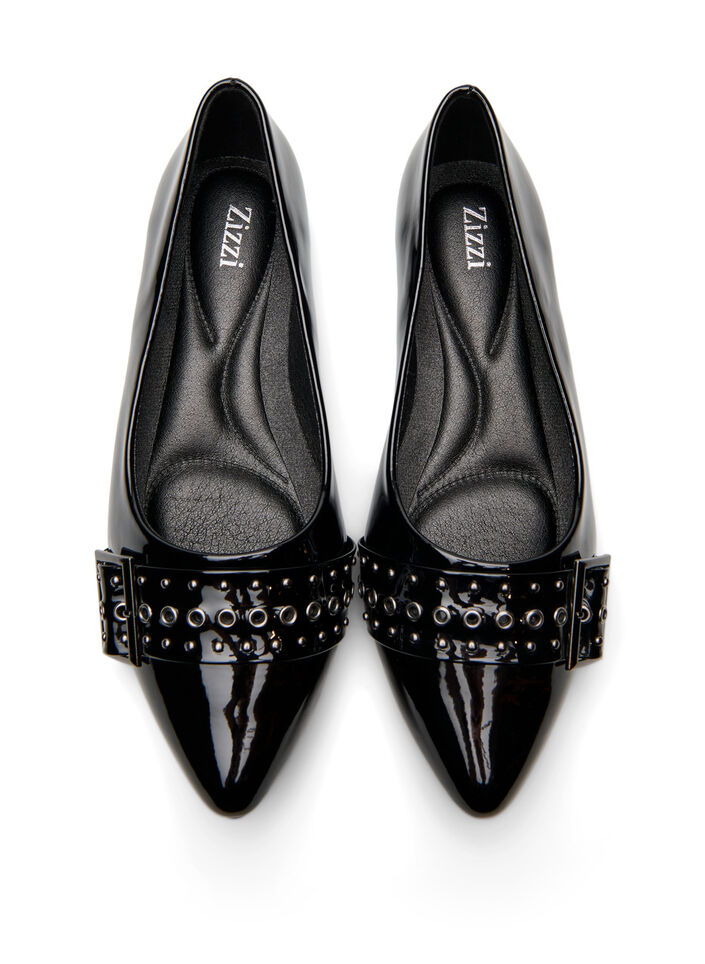 Leveälestiset - Ballerinat remmillä ja niiteillä, Musta, Packshot image number 2