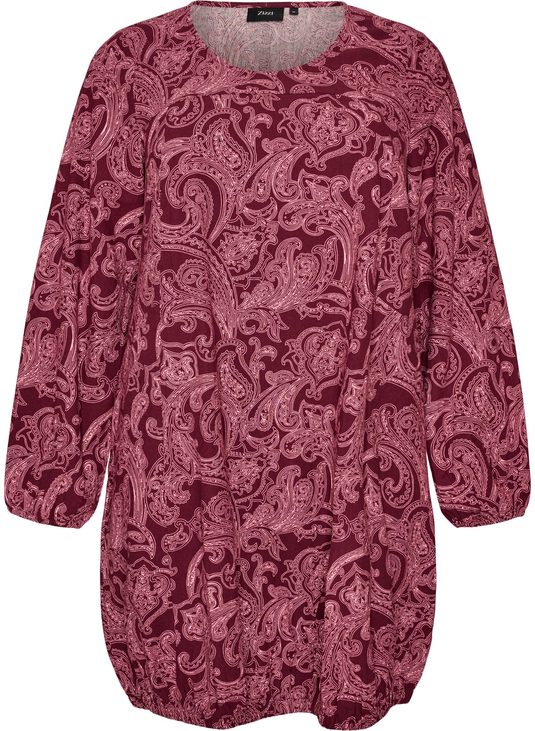 ZizziLyhyt puuvillamekko joustavalla helmalla ja pitk&auml;t hihat, Tumma Bordeaux, Packshot image number 0