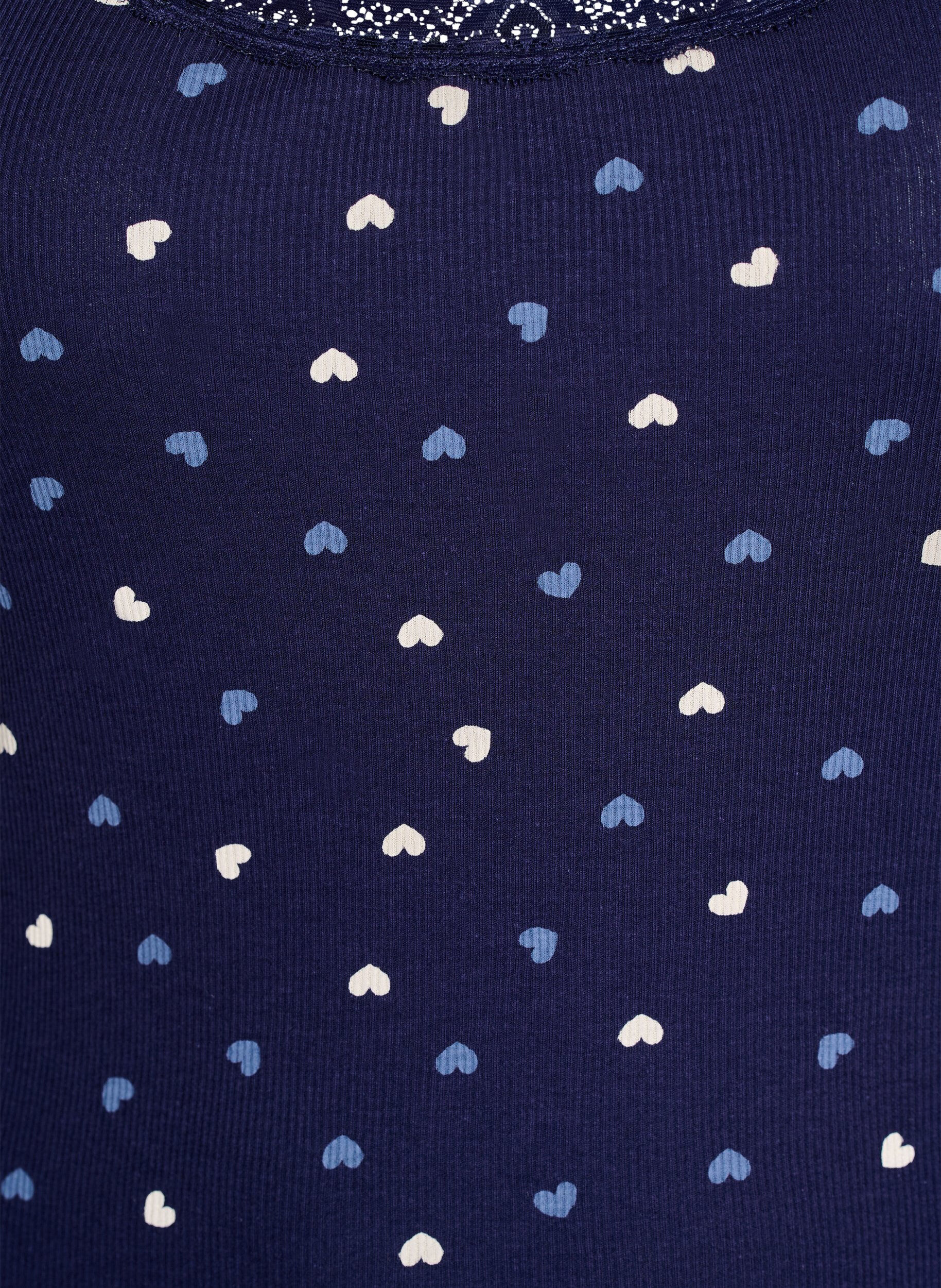 Zizzi Toppi, jossa on painatus ja pitsireunus, Sininen, Packshot image number 2