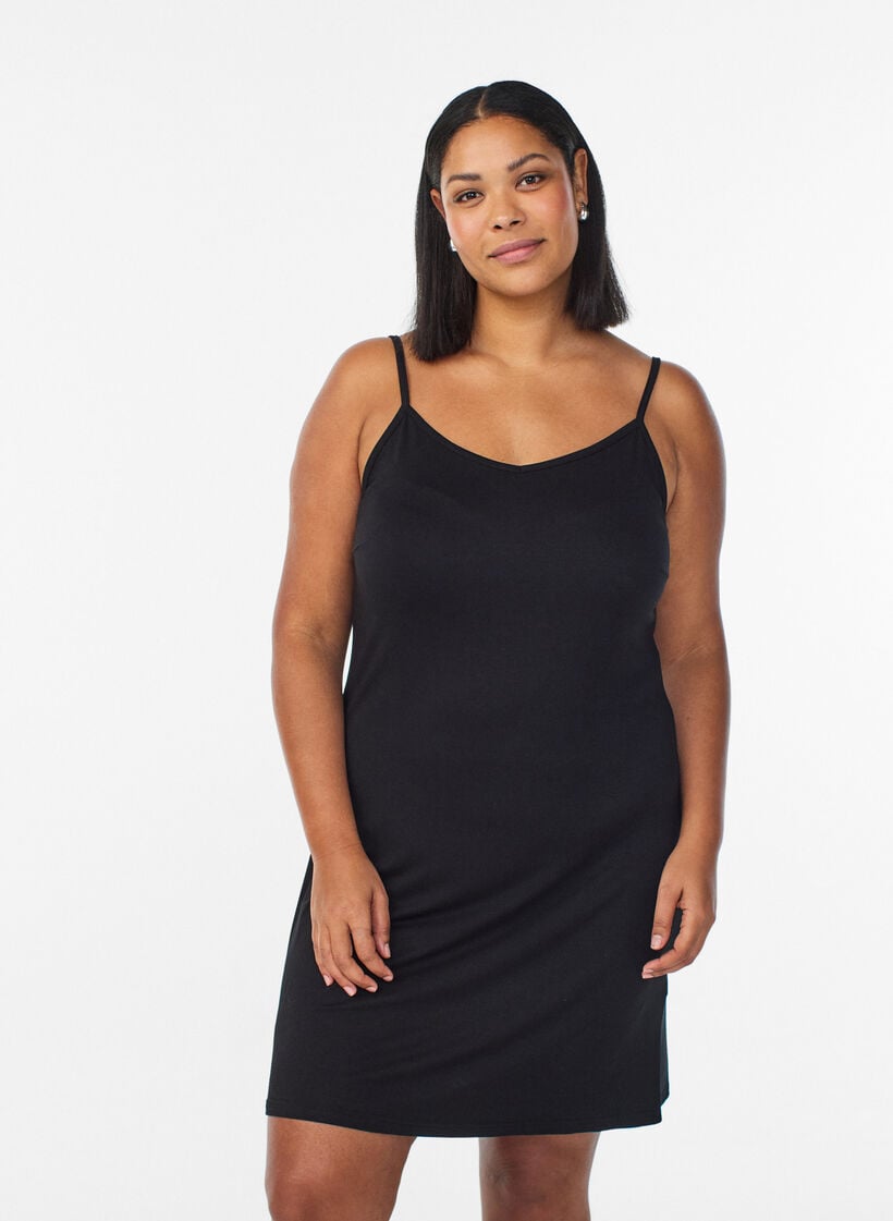 Yksiv&auml;rinen alusmekko viskoosista , Musta, Model image number 0
