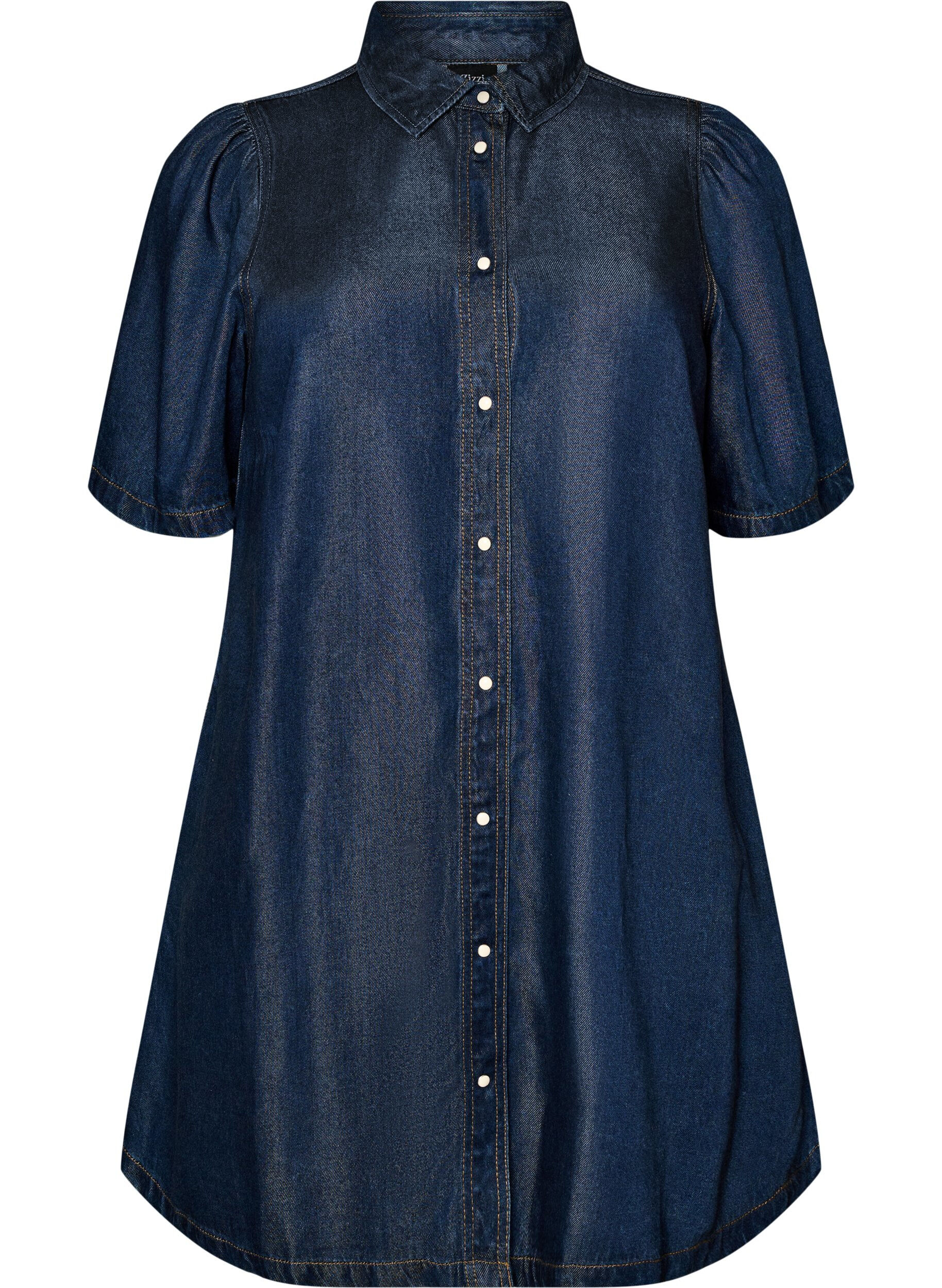 ZizziLyocell-denimmekko napeilla ja lyhyill&auml; hihoilla, Sininen, Packshot image number 0