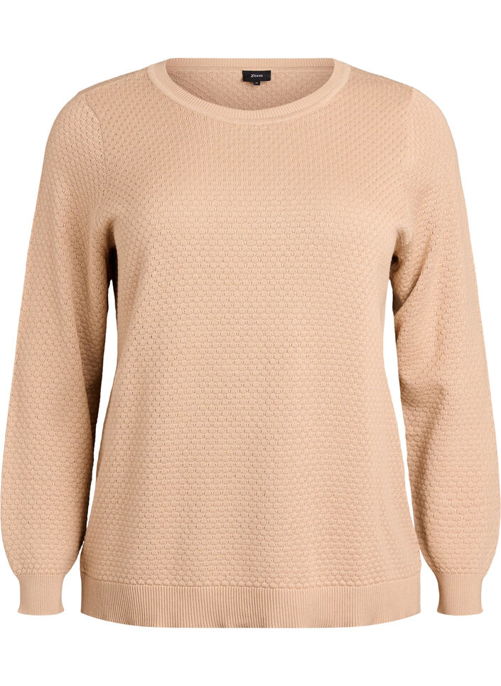 Puuvillainen neulepusero, jossa tekstuurikuvio, Beige, Packshot image number 0