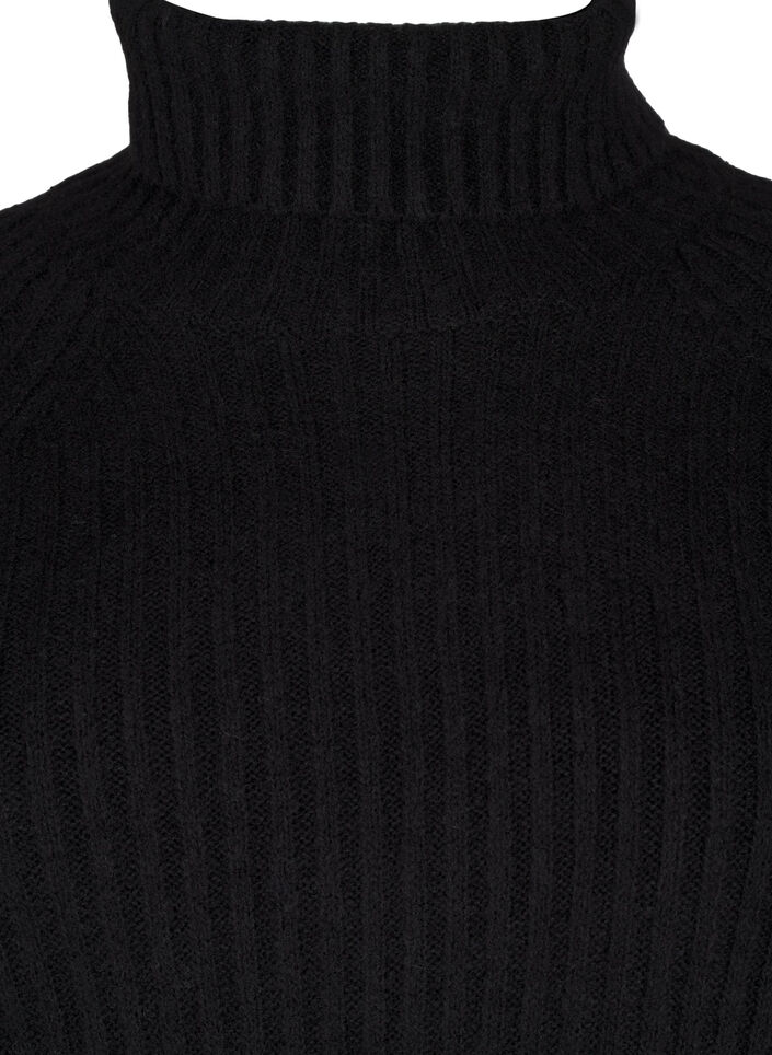 Pitkä neulemekko poolokauluksella, Black, Packshot image number 2