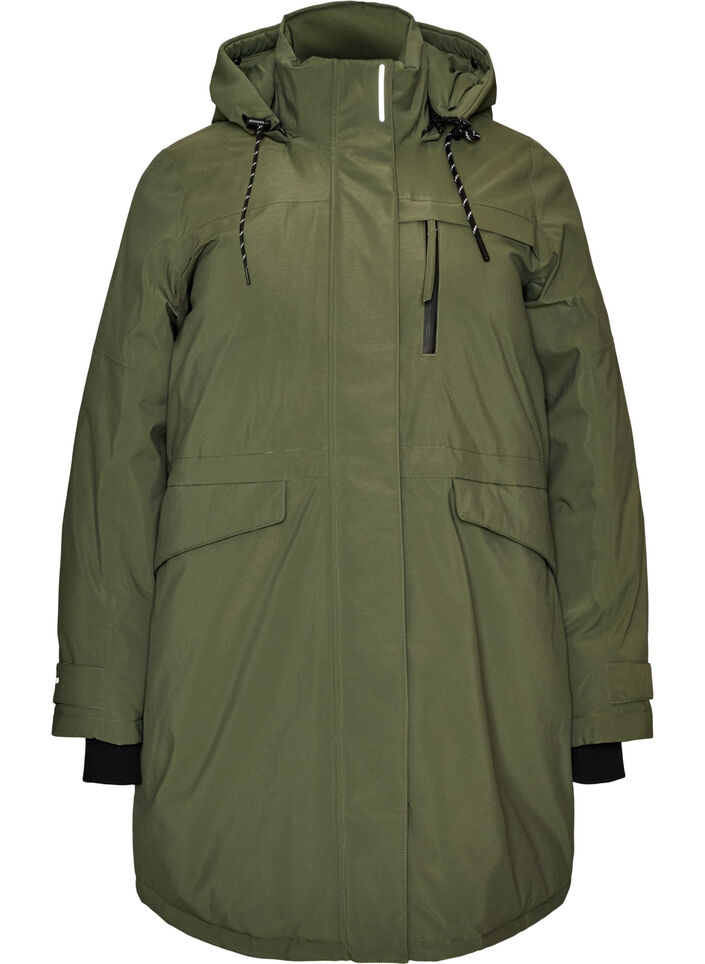 Vett&auml;hylkiv&auml; parka hupulla ja toiminnallisilla yksityiskohdilla, Vihre&auml;, Packshot image number 0