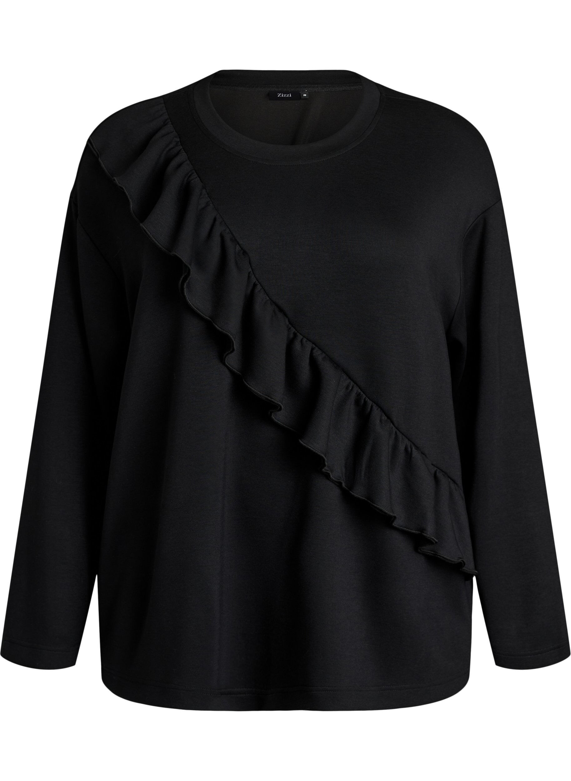ZizziRento jersey-pusero viistolla r&ouml;yhel&ouml;yksityiskohdalla, Musta, Packshot image number 0