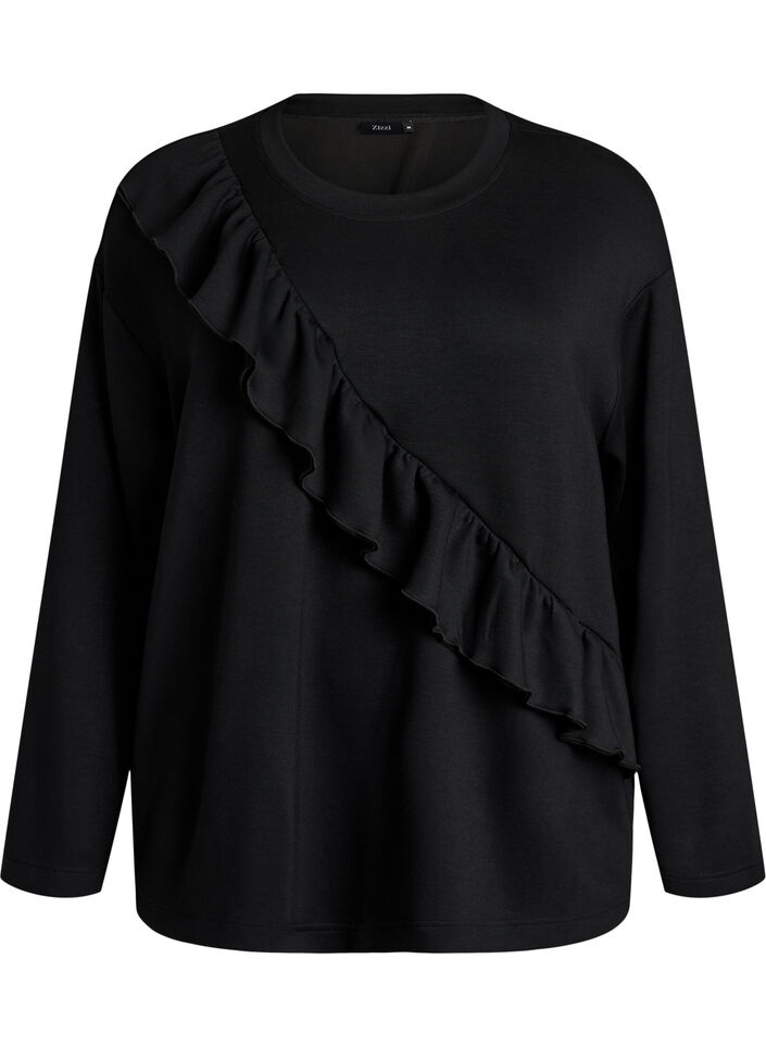 Rento jersey-pusero viistolla r&ouml;yhel&ouml;yksityiskohdalla, Musta, Packshot image number 0