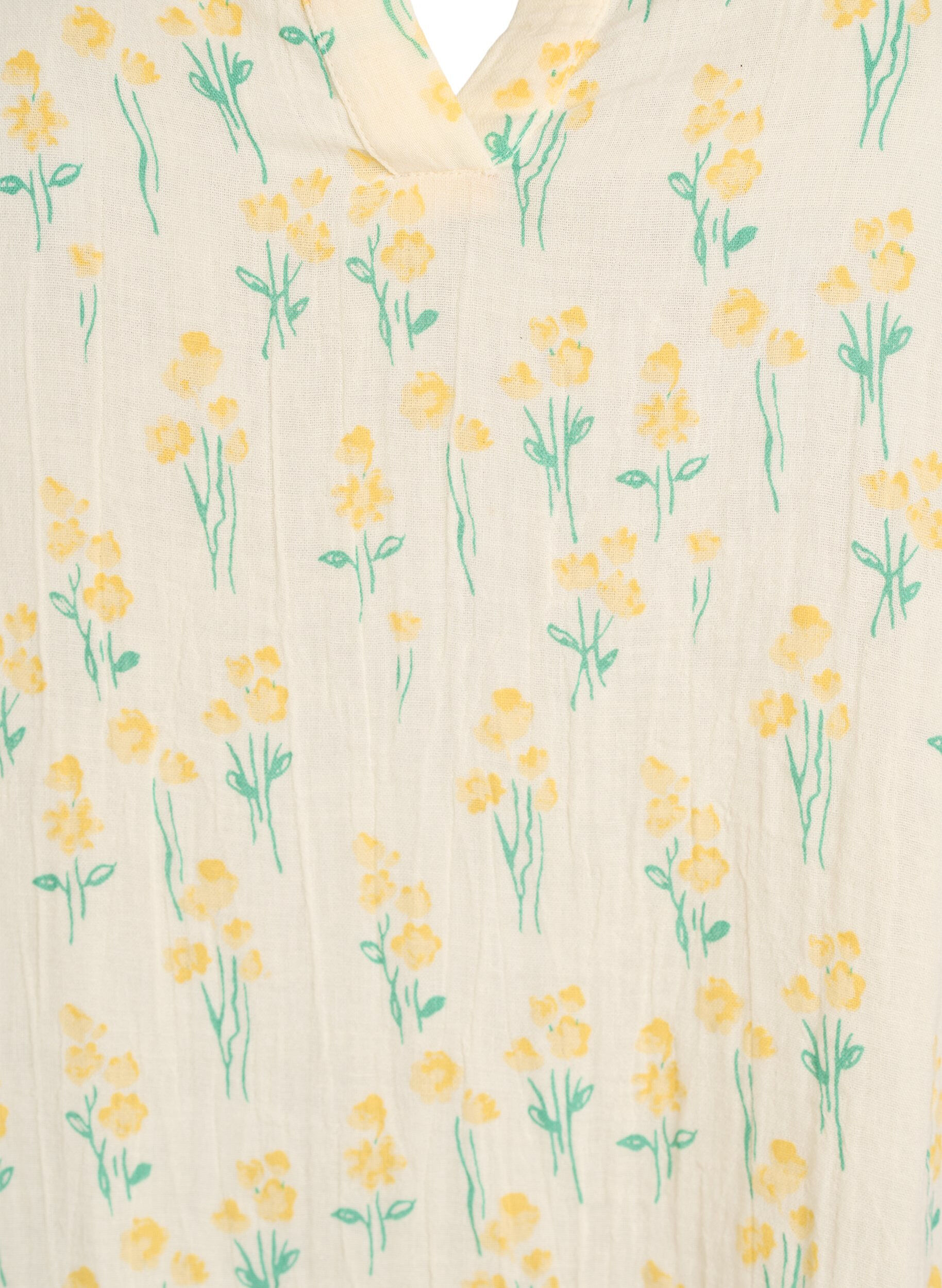 Zizzi Lyhyt A-linjainen mekko puuvillamusliinista, Keltainen, Packshot image number 2