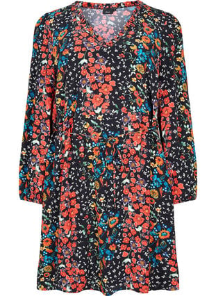 Kukallinen mekko viskoosimateriaalista, Black Flower, Packshot image number 0