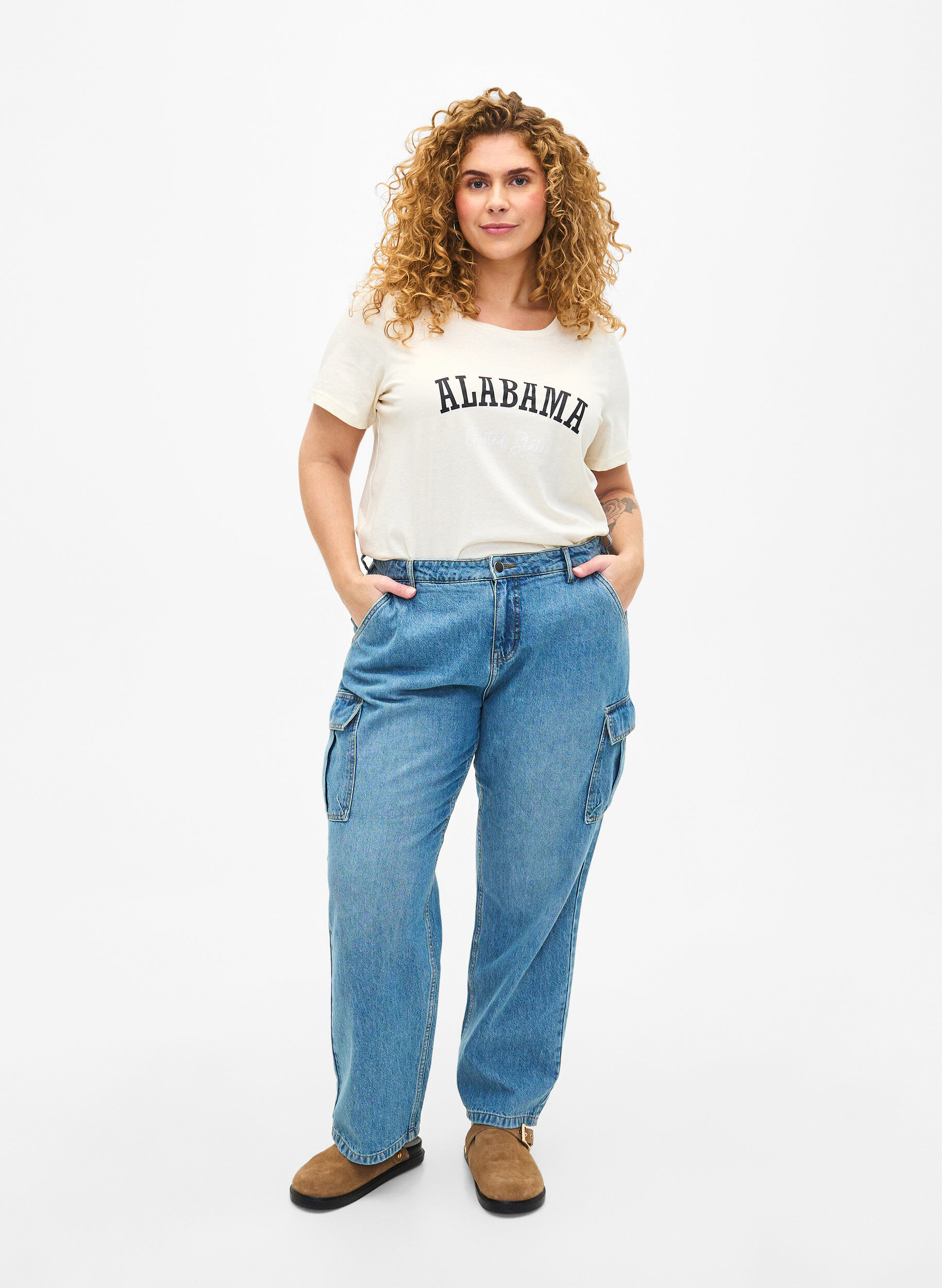 Zizzi Puuvillainen T-paita tekstill&auml;, Antique W. Alabama, Model image number 2