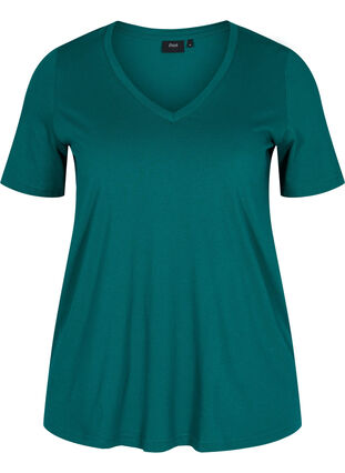 T-paita ekologisesta puuvillasta v-aukolla, Teal Green, Packshot image number 0