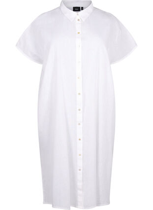 Pitkä paita puuvilla-pellavasekoitteesta, Bright White, Packshot image number 0