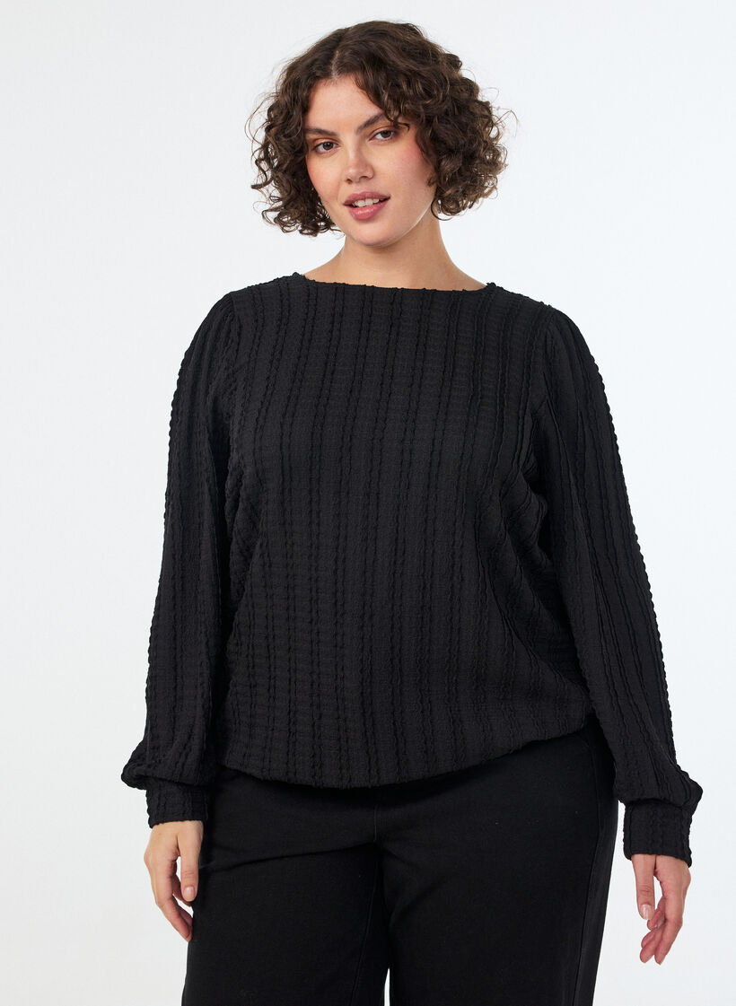 Jerseypusero struktuurilla ja pallomaisella siluetilla, Musta, Model image number 0