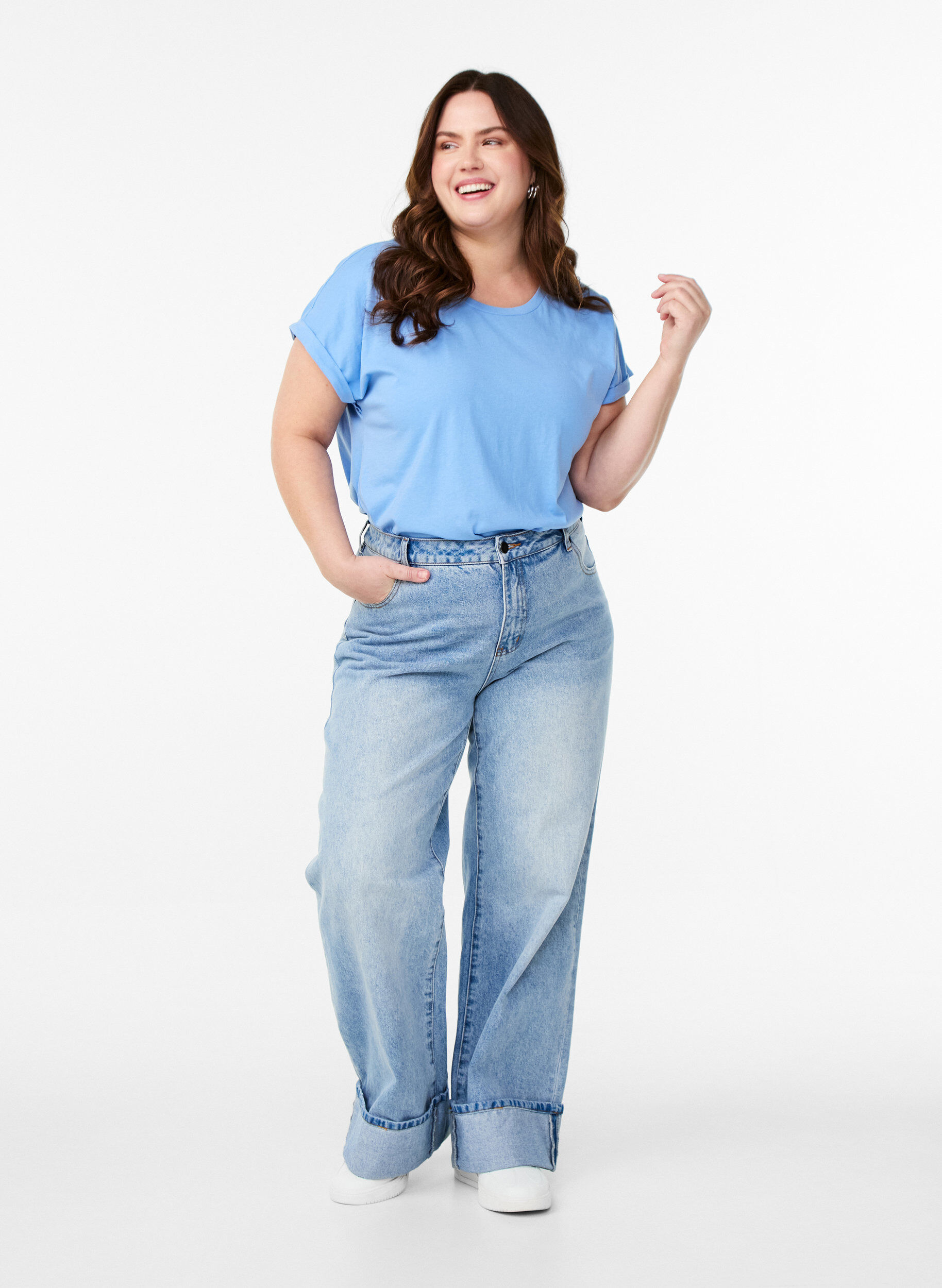 ZizziLyhythihainen puuvillasekoitteinen T-paita, Sininen, Model image number 1