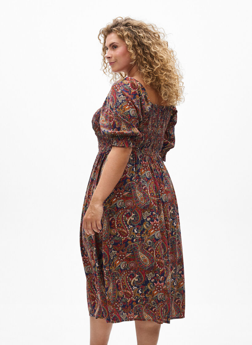 Kes&auml;mekko viskoosista paisley-kuosilla, Sininen, Model image number 2