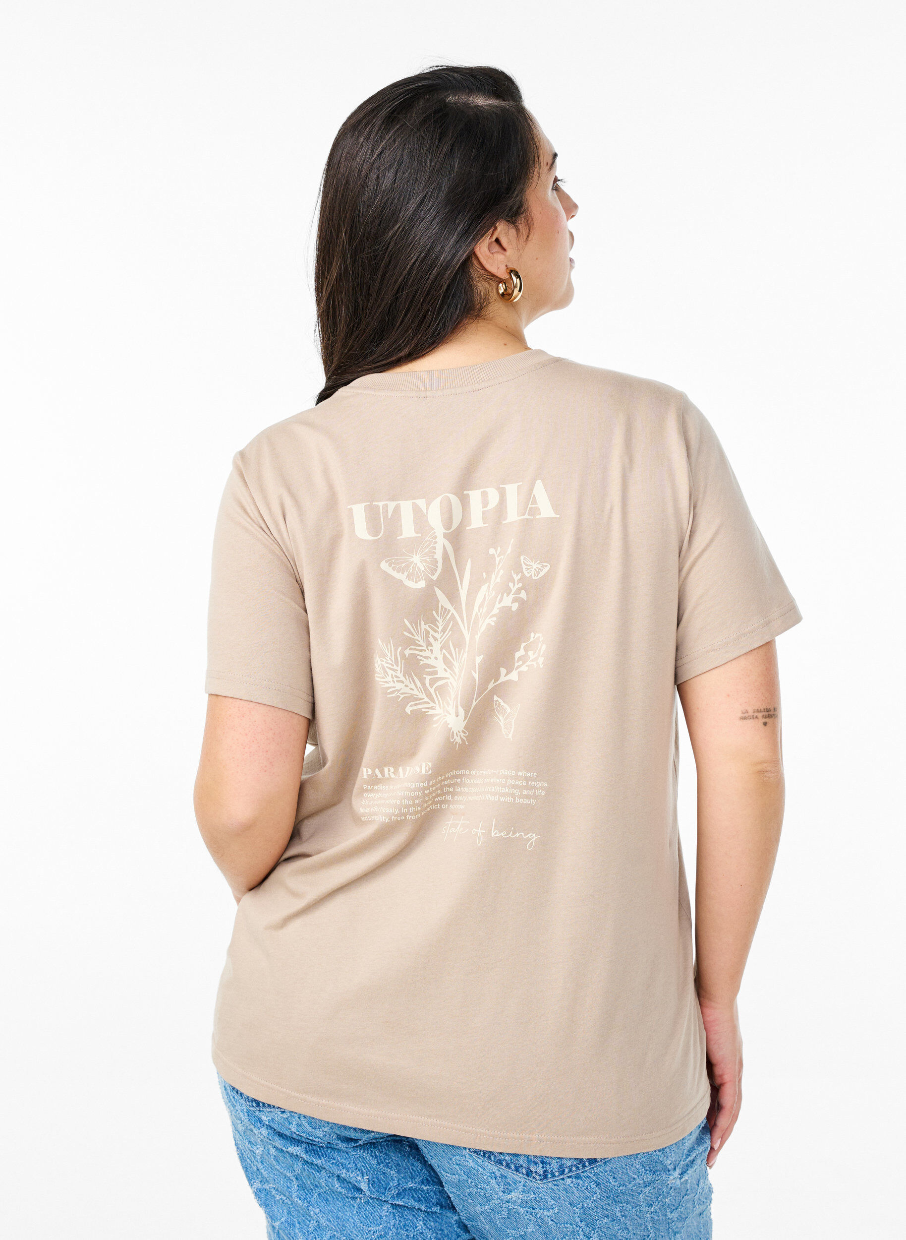 ZizziT-paita tekstiprintill&auml; ja py&ouml;re&auml;ll&auml; p&auml;&auml;ntiell&auml;, Ruskea, Model image number 2