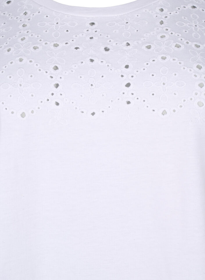 Luomupuuvillasta valmistettu T-paita broderie anglaise -reunuksella, Bright White, Packshot image number 2