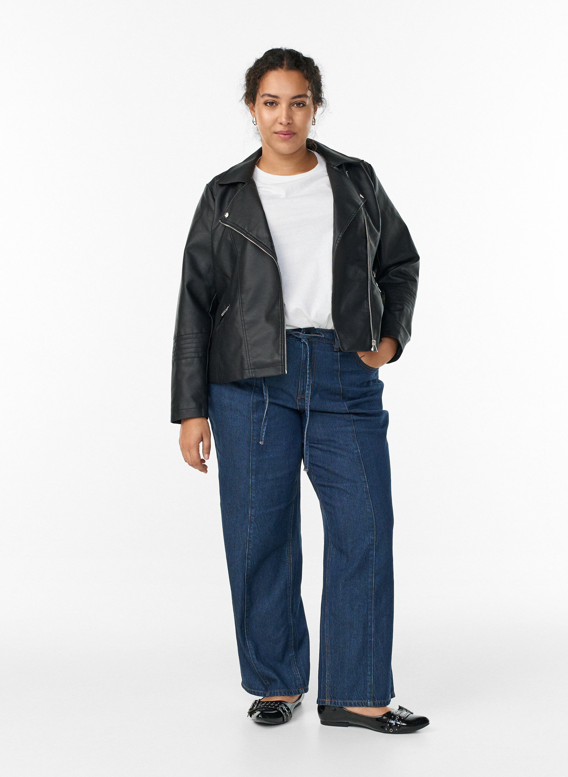 ZizziKeinonahkainen biker-takki, Musta, Model image number 1