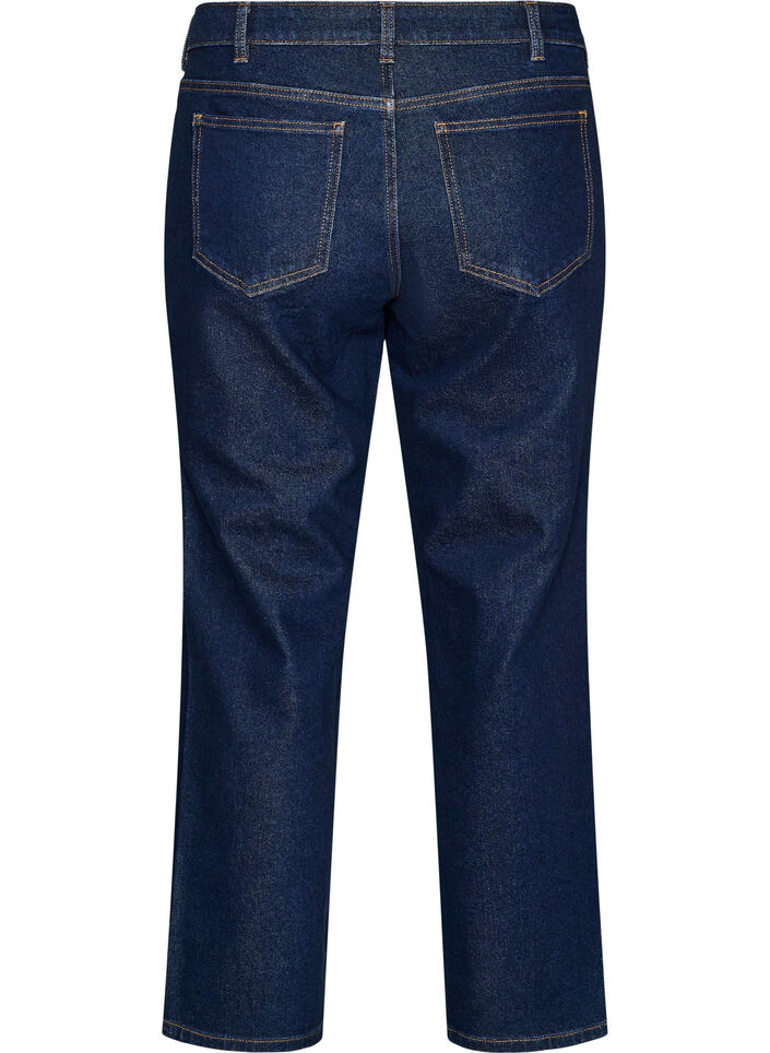 Cropped straight fit -farkut normaalilla vy&ouml;t&auml;r&ouml;ll&auml;, Sininen, Packshot image number 1