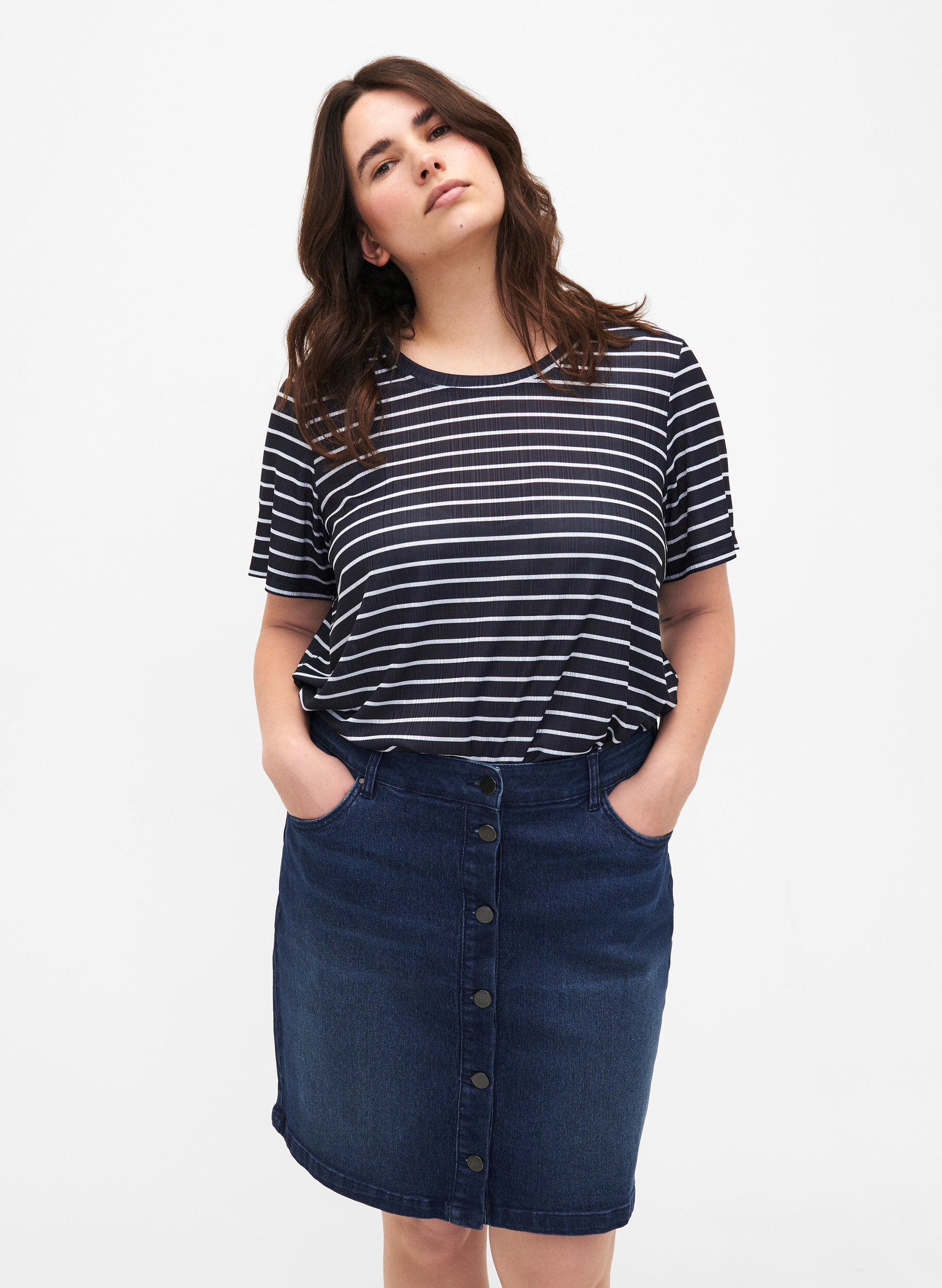 Zizzi Farkkuhame, jossa on nappikiinnitys, Sininen, Model image number 0