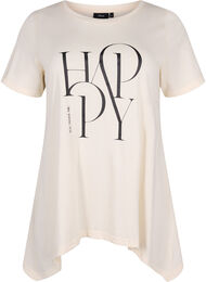 Puuvillainen t-paita tekstipainatuksella, Buttercream HAPPY