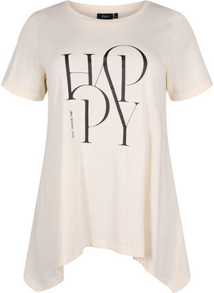 Puuvillainen t-paita tekstipainatuksella, Buttercream HAPPY, Packshot image number 0