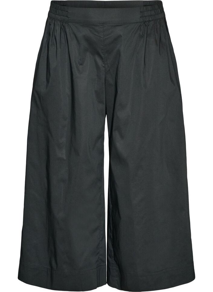 Culotte -housut joustavalla vy&ouml;t&auml;r&ouml;ll&auml; ja leveill&auml; lahkeilla, Musta, Packshot image number 0