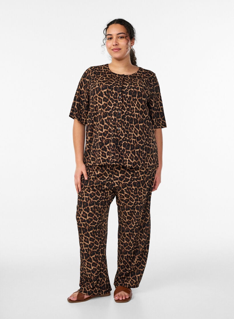 Leve&auml;lahkeiset housut kevyest&auml; teksturoidusta kankaasta, Musta, Model image number 0