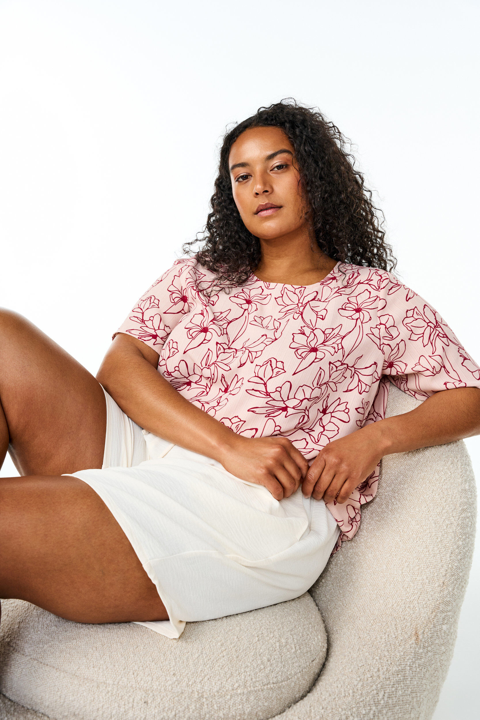 Zizzi Lyhythihainen pusero py&ouml;re&auml;ll&auml; p&auml;&auml;ntiell&auml;, Vaaleanpunainen, Image image number 0