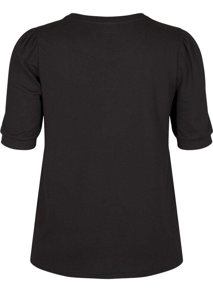 Pusero nappidetaljilla ja lyhyillä puhvihihoilla, Musta, Packshot image number 1