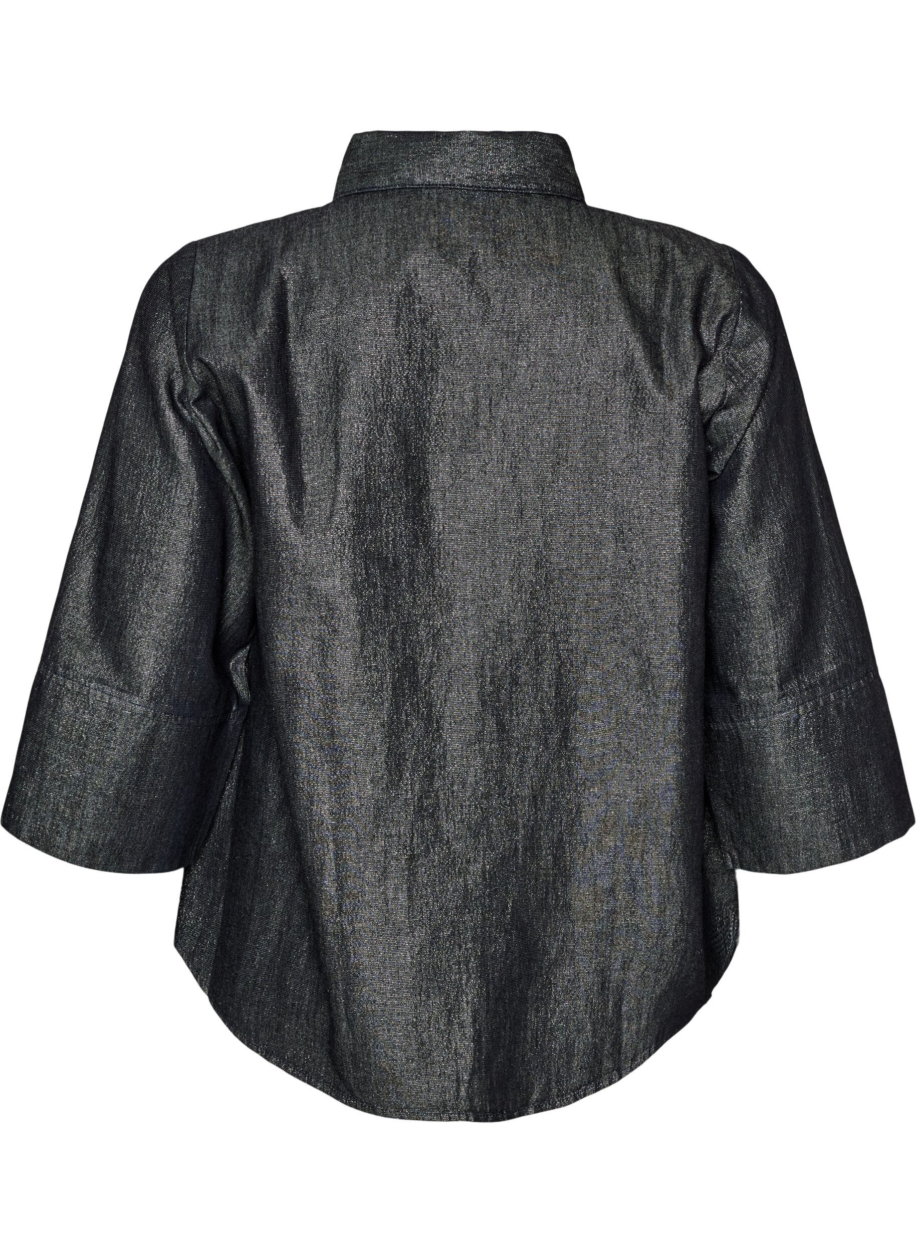 ZizziDenim-paita glitterlangalla ja 3/4-hihat, Harmaa, Packshot image number 1