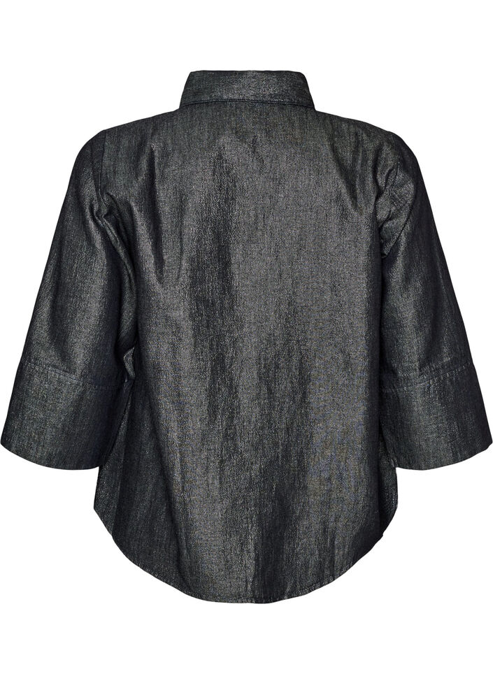 Denim-paita glitterlangalla ja 3/4-hihat, Harmaa, Packshot image number 1
