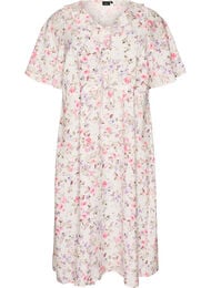 Viskoosi midi-mekko kukkaprintill&auml; ja r&ouml;yhel&ouml;kaulus, Vanilja