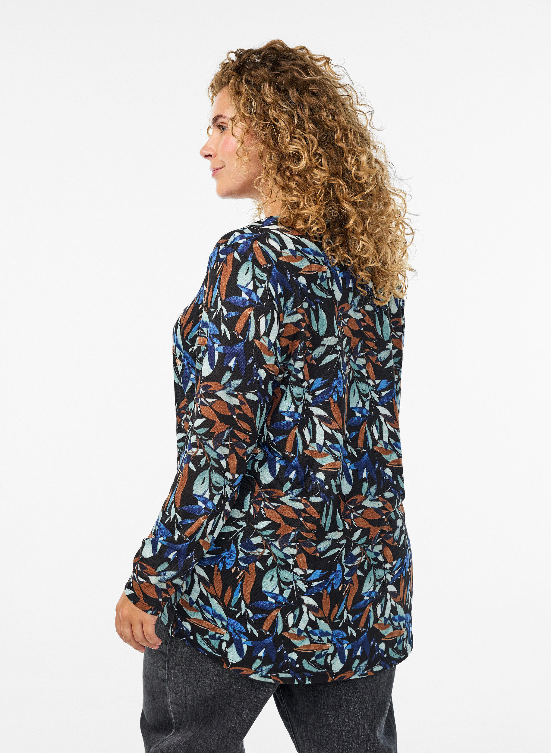 ZizziPitk&auml;hihainen kuviollinen pusero, Sininen, Model image number 2