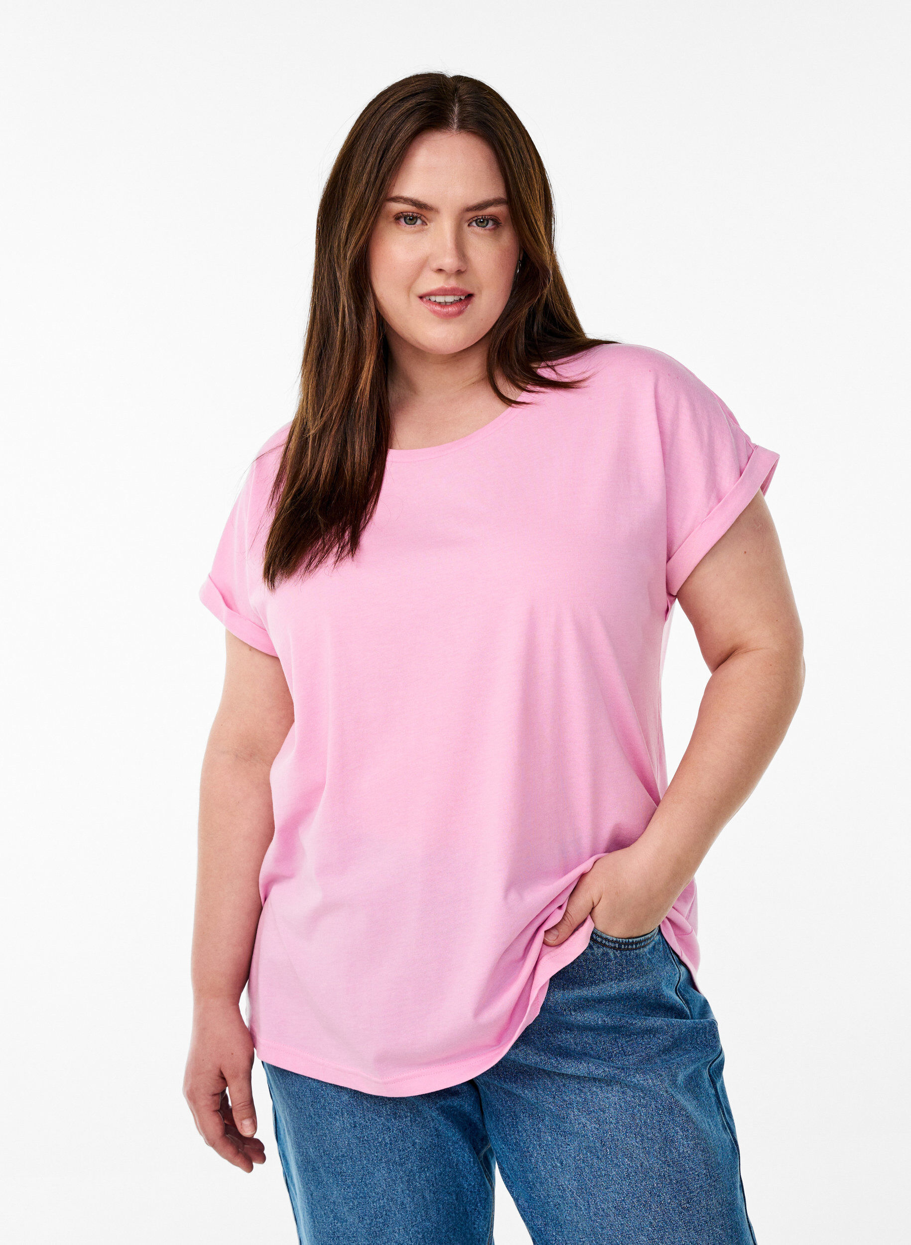 ZizziLyhythihainen puuvillasekoite t-paita, Vaaleanpunainen, Model image number 0